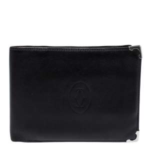 Pre Owned Cartier Black Leather Must De Cartier Bifold Wallet
