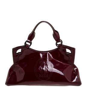 Pre Owned Cartier Red Patent Leather Small Marcello De Cartier Bag