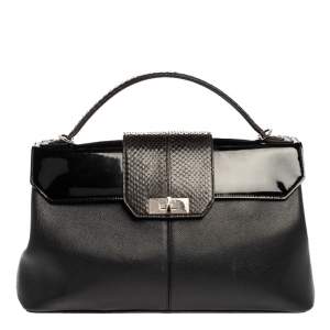 Cartier Black Leather and Python Classic Feminine Line Top Handle Bag