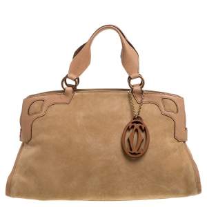 Pre Owned Cartier Beige Nubuck Leather and Lizard Medium Marcello de Cartier Bag