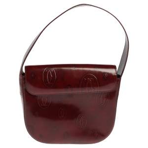 Cartier Burgundy Logo Embossed Patent Leather Flap Hobo