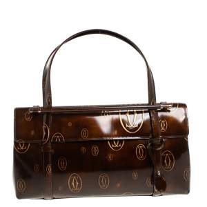 مملوكة مسبقًا Cartier Brown Shine Leather Cabochon Flap Satchel