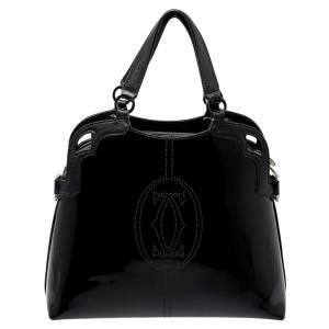 Pre Owned  حقيبة ساتشل كارتييه مارسيلو دي كارتييه جلد أسود لامع