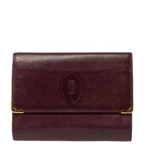 Pre Owned Cartier Burgundy Leather Trifold Wallet
