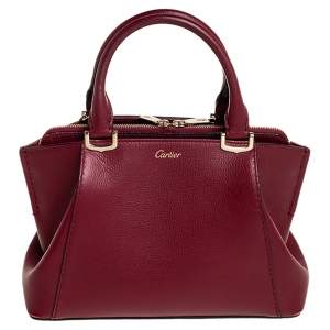 Pre Owned حقيبة يد كارتييه ميني سي دو كارتييه جلد أحمر داكن