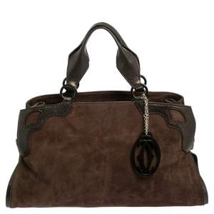 Pre Owned Cartier Brown Suede and Leather Medium Marcello de Cartier Bag