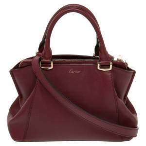 Pre Owned Cartier Dark Red Leather Mini C de Cartier Satchel