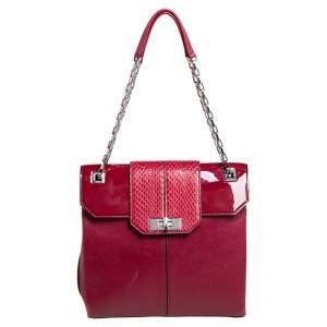 Cartier Burgundy Patent Leather/Suede and Python Classic Feminine Line Chain Bag
