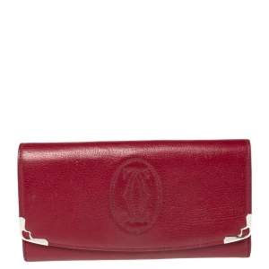 Pre Owned محفظة كارتييه مارسيلو دو كارتييه جلد عنابي ذات قلاب