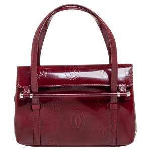 Pre Owned حقيبة كارتييه هابي بيرثداي كابوشون جلد لامع عنابي ذات قلاب