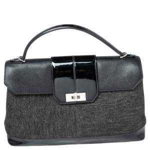 Cartier Black Leather, Patent Leather and Fabric Classic Feminine Line Top Handle Bag