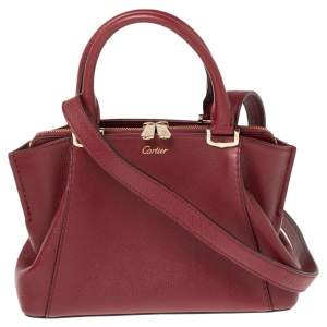 Pre Owned حقيبة ساتشل كارتييه ميني سي دو كارتييه جلد بني محمر