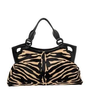مملوكة مسبقًا Cartier Black/Brown Animal Print Calf Hair Leather Marcello de Cartier Satchel