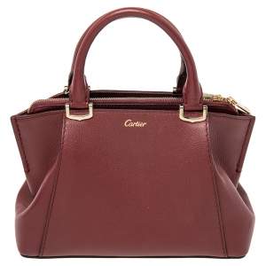 Pre Owned Cartier Dark Red Leather Mini C de Cartier Satchel