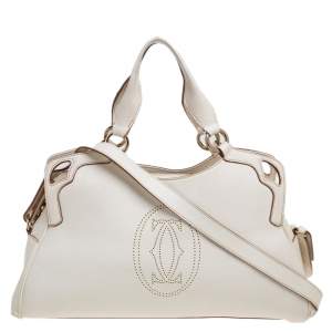 Pre Owned Cartier White Leather Medium Marcello de Cartier Bag