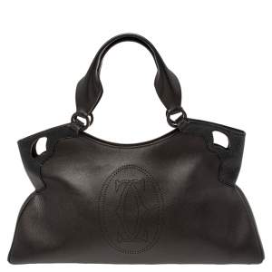 Pre Owned Cartier Black Leather and Snakeskin Medium Marcello de Cartier Bag