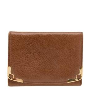 Pre Owned Cartier Tan Leather Marcello de Cartier Trifold Wallet