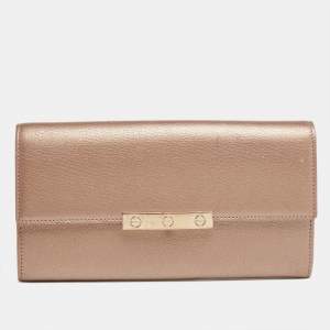 Pre Owned Cartier Metallic Beige Leather Love Flap Continental Wallet
