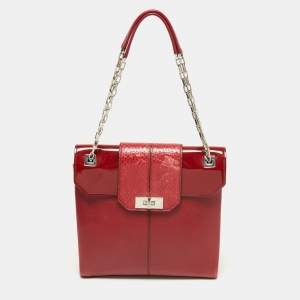 Pre Owned Cartier Red Leather/Patent Leather and Python Classic Feminine Line Chain Bag