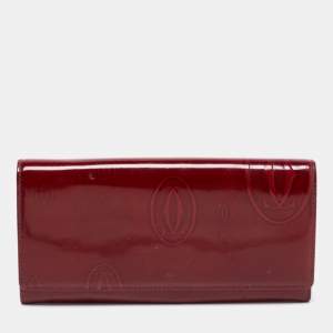 Pre Owned Cartier Maroon Patent Leather Happy Birthday Continental Wallet