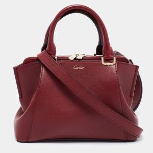 Pre Owned Cartier Burgundy Leather C de Cartier Satchel