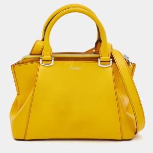 Pre Owned Cartier Yellow Leather Mini C De Cartier Satchel