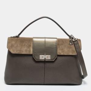 Cartier Grey Leather and Suede Feminine Line Top Handle Bag 