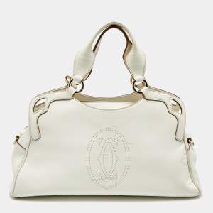 Pre Owned Cartier White Leather Medium Marcello de Cartier Bag