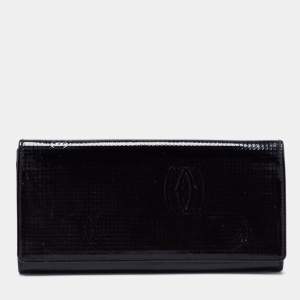 Pre Owned Cartier Black Patent Leather Happy Birthday Continental Wallet