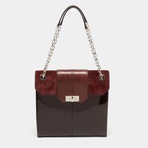 Pre Owned Cartier Burgundy Patent Leather/Suede and Snakeskin Classic Feminine Line Chain Bag