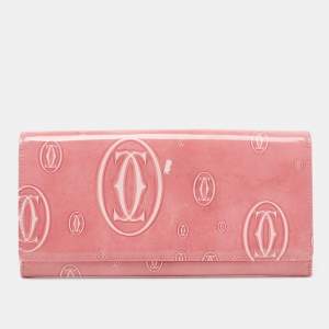 Pre Owned Cartier Pink Patent Leather Happy Birthday Continental Wallet