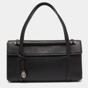 مملوكة مسبقًا Cartier Black Leather Cabochon Flap Shoulder Bag