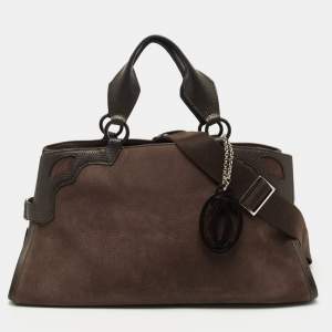 Pre Owned Cartier Brown Nubuck Leather and Lizard Marcello de Cartier Bag