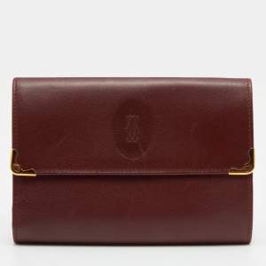 Pre Owned Cartier Burgundy Leather Must De Cartier Compact Wallet