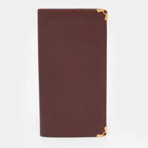 Pre Owned Cartier Burgundy Leather C de Cartier Long Bifold Wallet