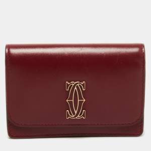 Pre Owned Cartier Red Leather Double C De Cartier Card Case