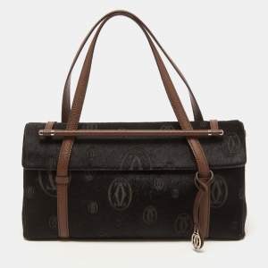 Cartier Black/Brown Calfhair and Leather Happy Birthday Cabochon Flap Bag