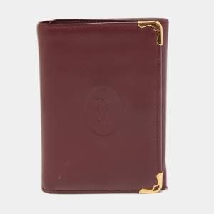 Pre Owned Cartier Burgundy Leather Must De Cartier Tri Fold Wallet