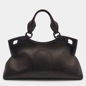 مملوكة مسبقًا Cartier Black Leather and Python Embossed Medium Marcello de Cartier Shoulder Bag