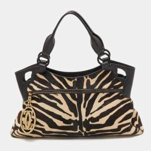 Pre Owned Cartier White/Black Zebra Print Calf Hair Small Marcello de Cartier Satchel