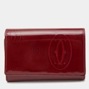 Pre Owned Cartier Red Patent Leather Happy Birthday French Wallet