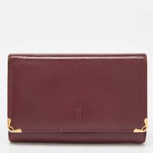Pre Owned Cartier Burgundy Leather Marcello de Cartier Flap Compact Wallet