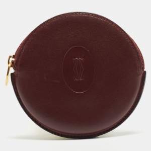 Pre Owned Cartier Burgundy Leather Must De Round Coin Purse