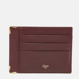 Pre Owned Cartier Burgundy Leather Card Holder