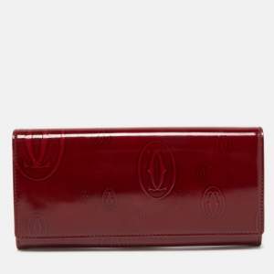 Pre Owned Cartier Dark Red Patent Leather Happy Birthday Continental Wallet