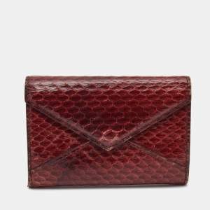 Pre Owned Cartier Burgundy Snakeskin Envelope Flap Wallet
