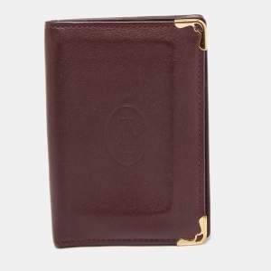Pre Owned Cartier Burgundy Leather Must De Cartier Card Holder