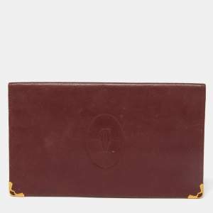 Pre Owned Cartier Maroon Leather Must de Cartier Wallet Organizer 