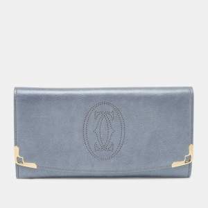 Pre Owned Cartier Grey Leather Marcello de Cartier Flap Wallet