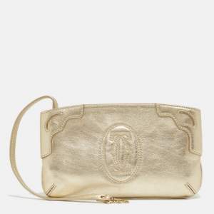  Cartier Gold Leather Marcello de Cartier Wristlet Clutch